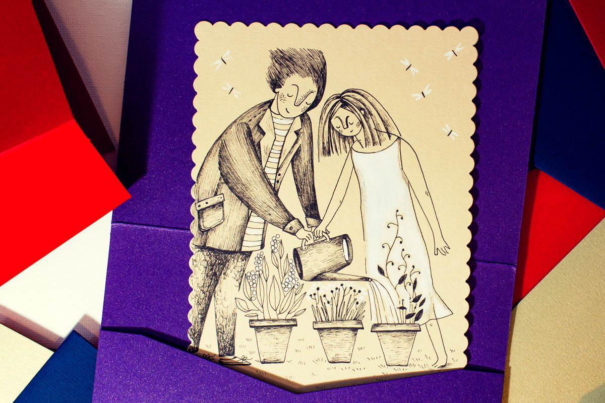 postcard wedding romantic ink thank you card