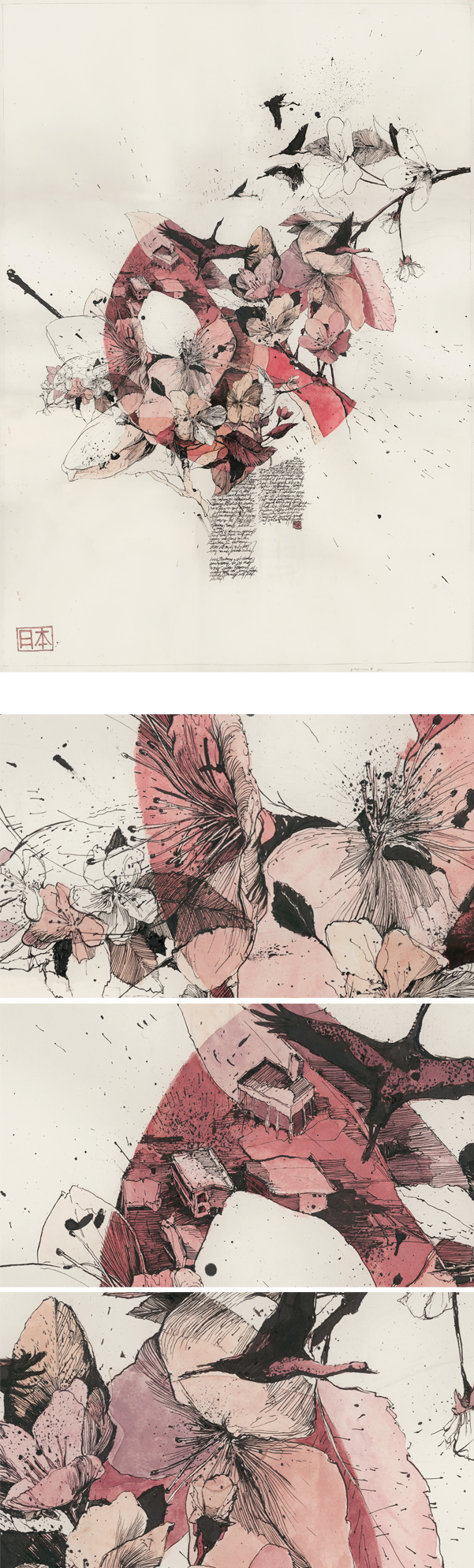 japan ink watercolor disaster Flowers