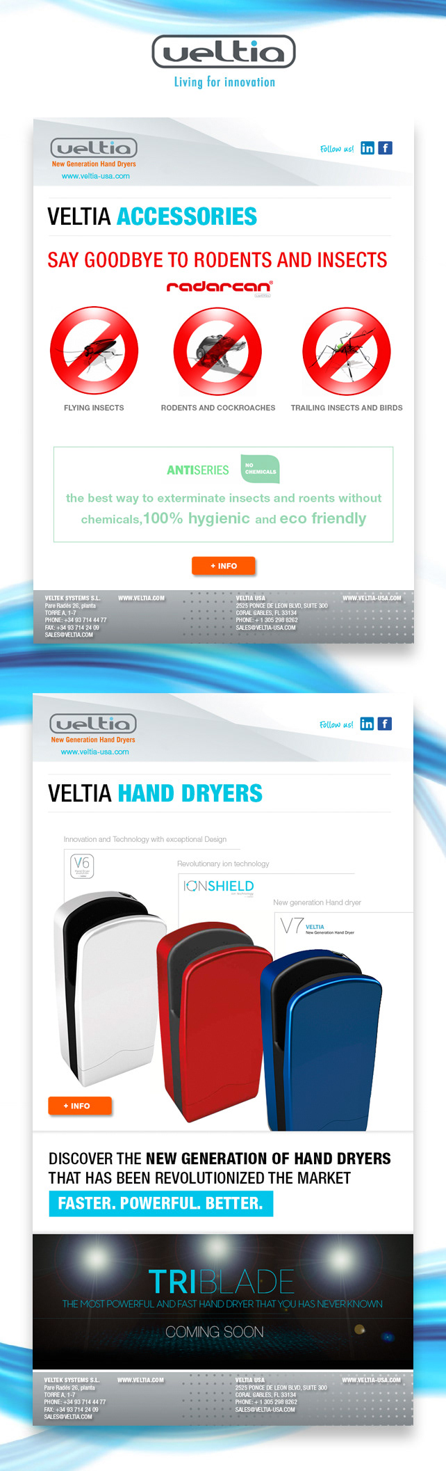 Veltia mailing commercial Email Hand dryers tech Technology dry air corporate corporative brand new generation usa