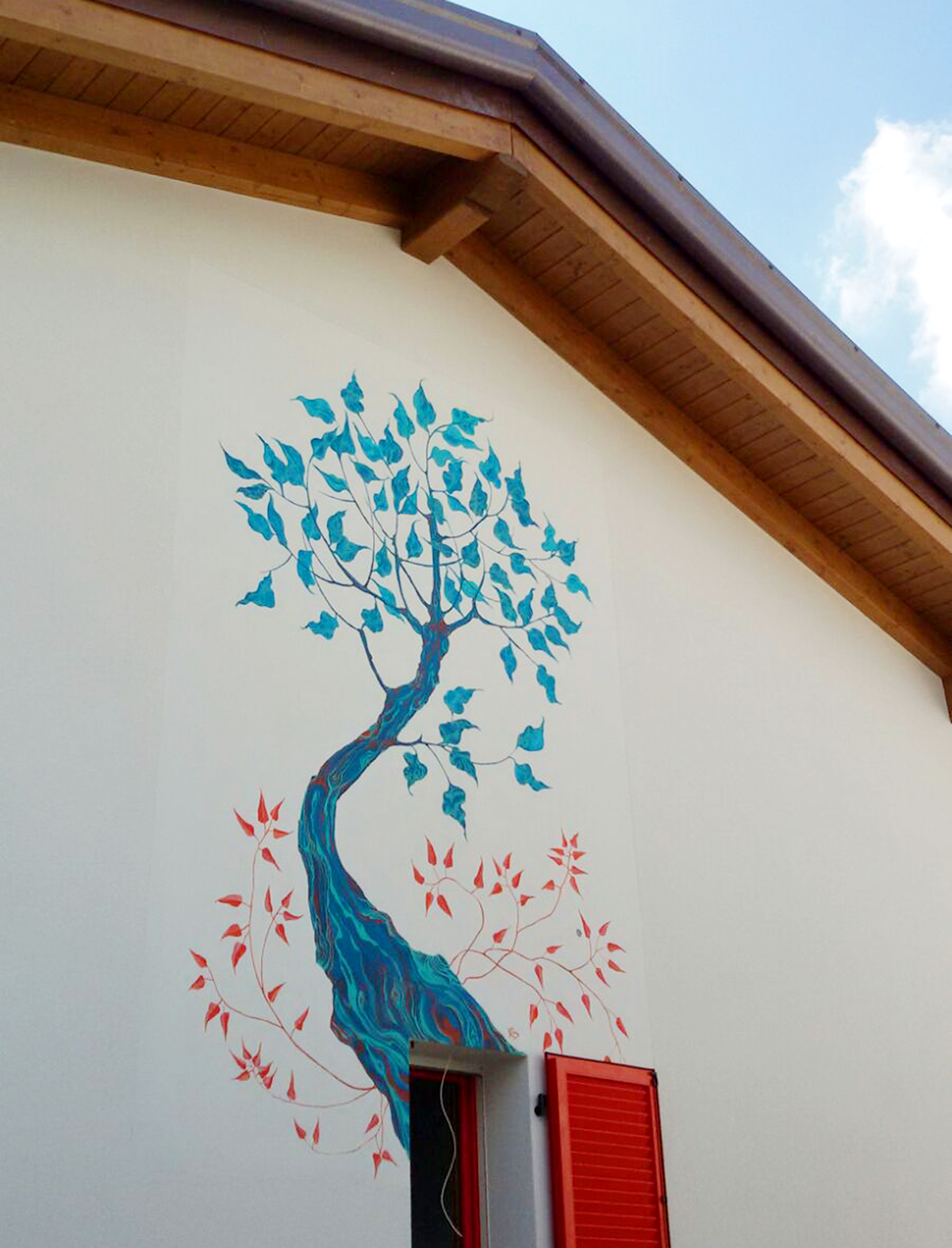 Tree  pumarolas valentinaaglieri Murals blue red turquoise brush paint Italy milano decoration wall home