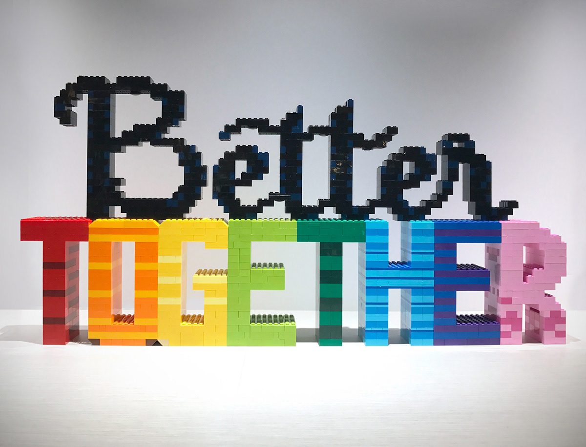 LEGO lettering Installation Art 3D lettering Photography  BPAY lego typography mural art wall painting interior design 