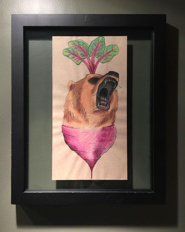 bear beet watercolor paint ink