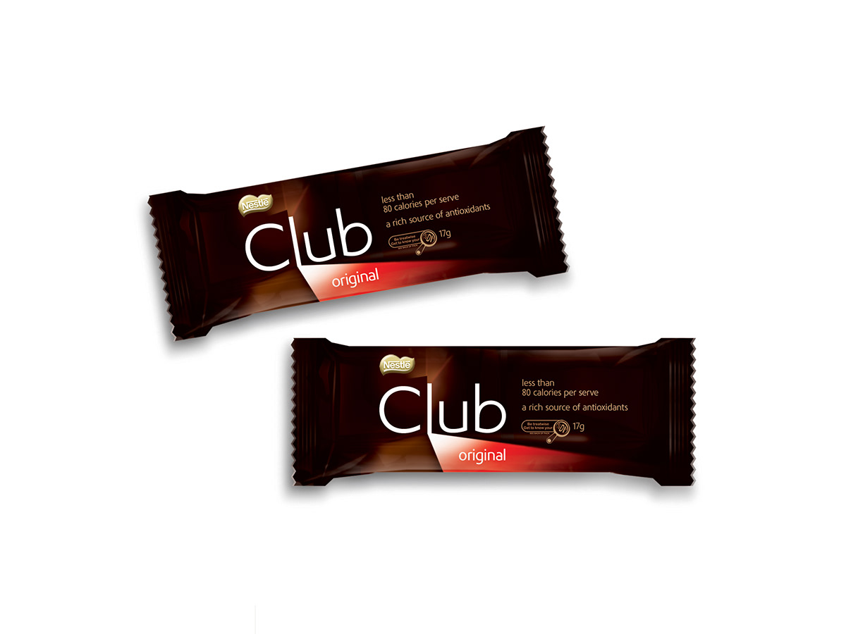 2009 Nestle Club Dark Chocolate bar packaging. 