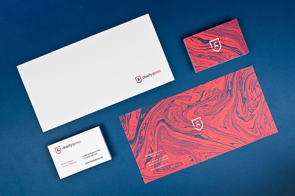 businesscards marbled ebru charly gusto british personalbrand shield pattern red blue Stationery mubien