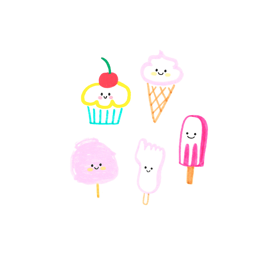 fruits drinks Food  little cute kawaii sketches doodles sea plants cactus popsicle watermelon characters anchor