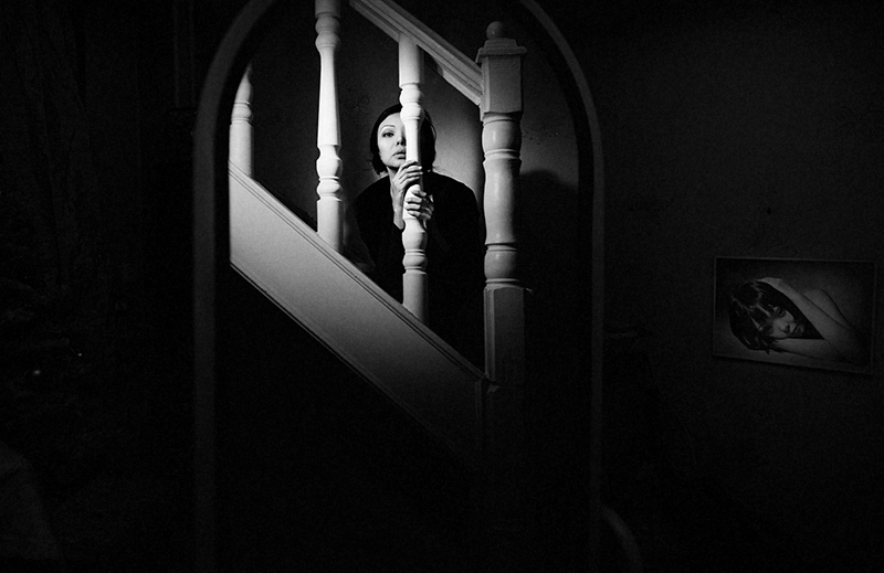 woman black-and-white monochrome portrait Indoors darkness Sensuality solitude fine art female brunette room