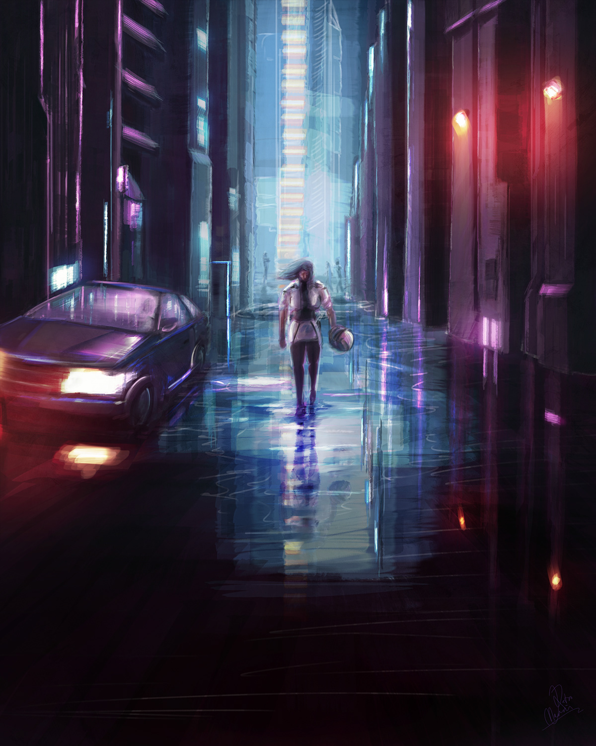city Cyberpunk Dystopian future neon streets Urban
