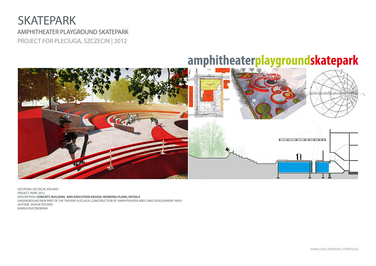 Urban amphitheater Land development area skatepark Theatre Landscape children 3D architecture
