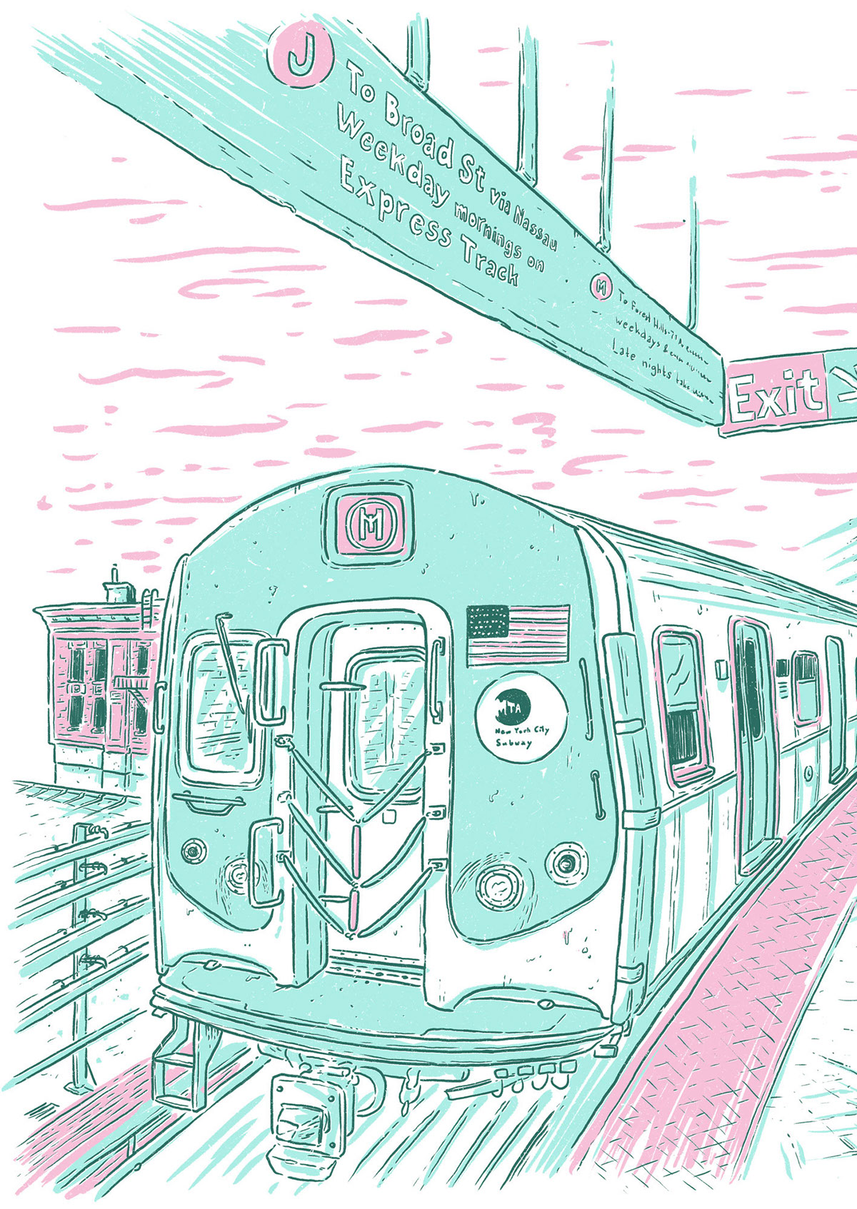 Brooklyn Bushwick myrtle ave broadway new york city location drawings mfa illustration Norbert's Pizza reportage