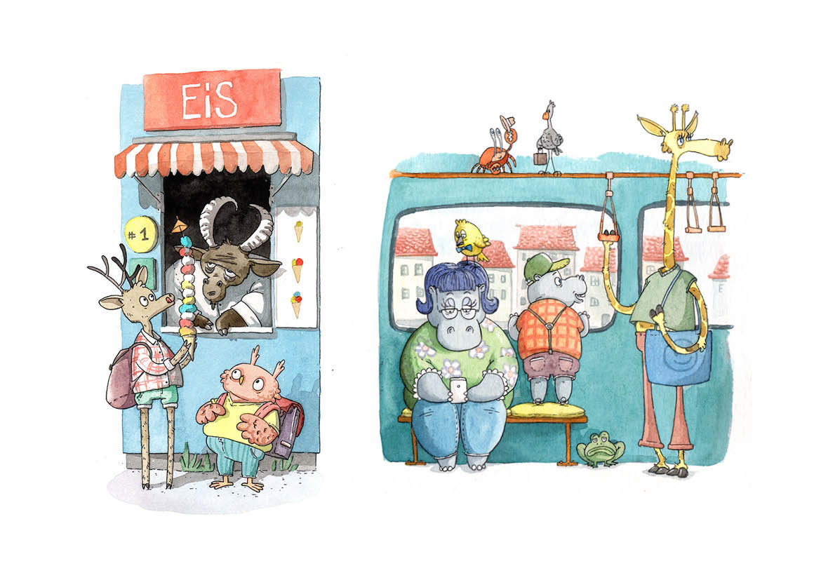 ILLUSTRATION  children's book characterdesign comic animals icecream bus watercolor