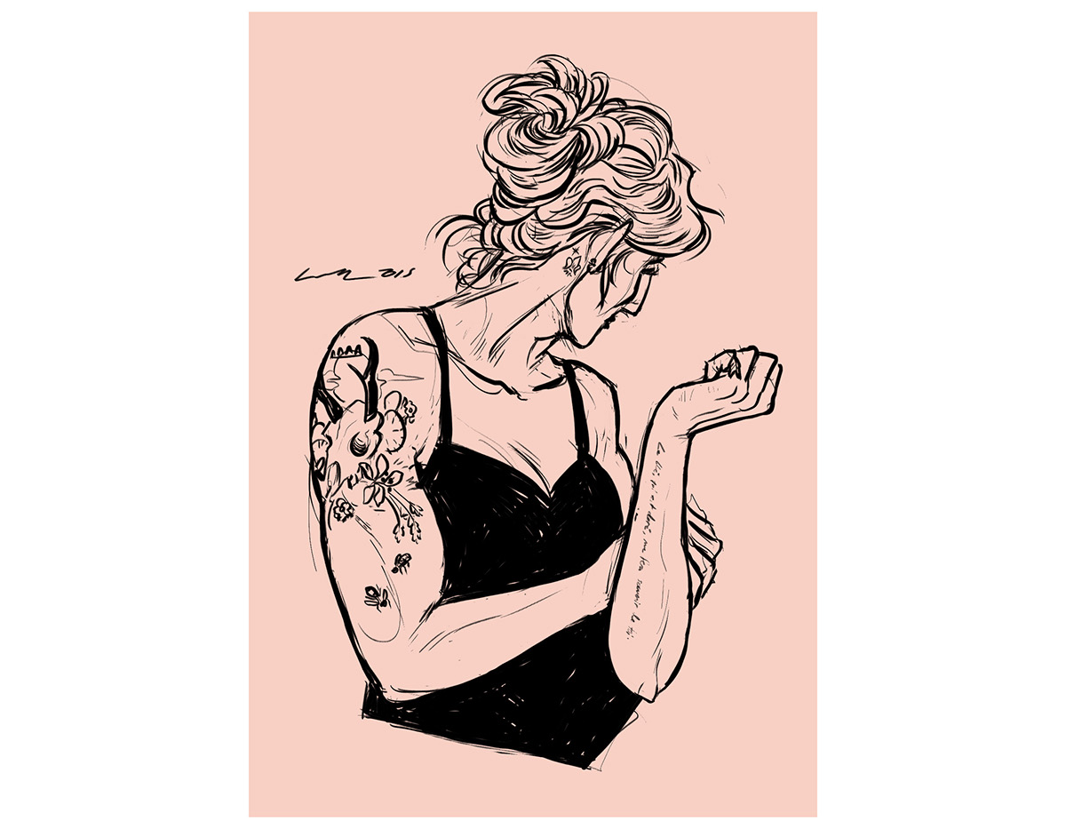 tattoo tattoos pink character art lineart
