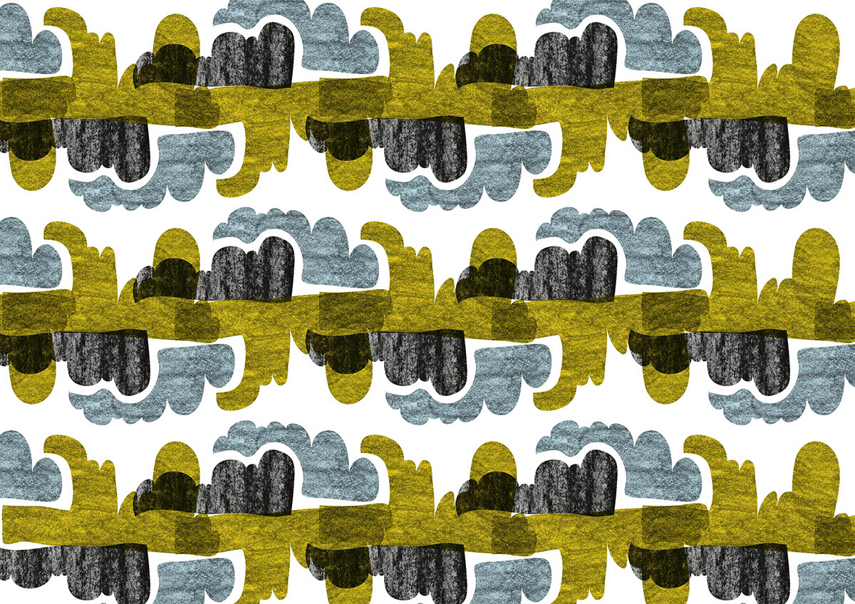 pattern geometric shape cloud repeat Retro crochet bright color colour rabbit green blue yellow texture
