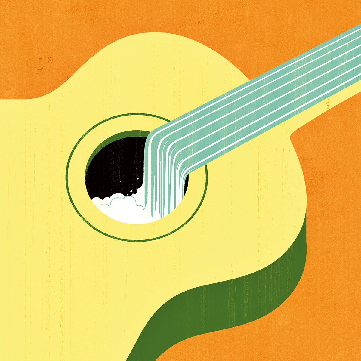 Illustration of guitar strings becoming a waterfall