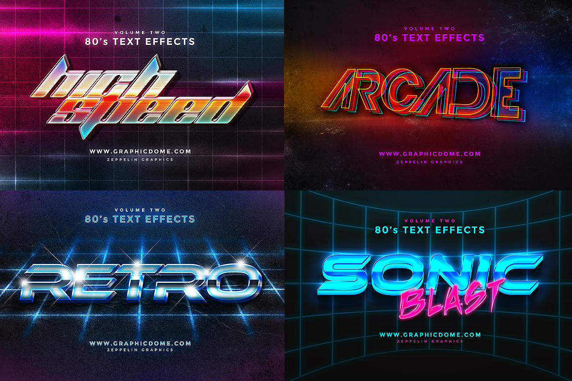 3D text effects effect neon 80s 90s Style chrome photoshop clean futuristic modern Retro vintage