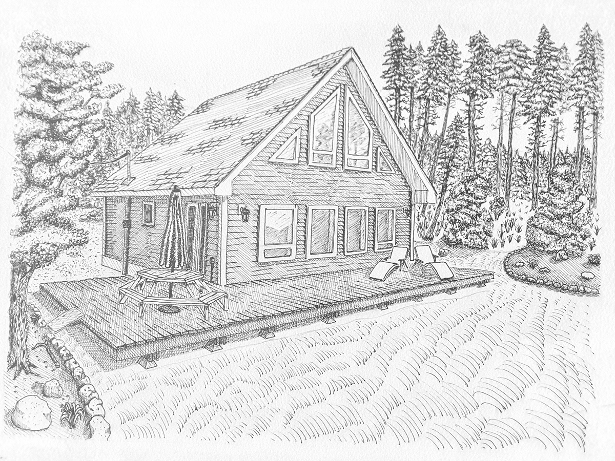 Drawing  pen and ink TRADITIONAL ART Cottage