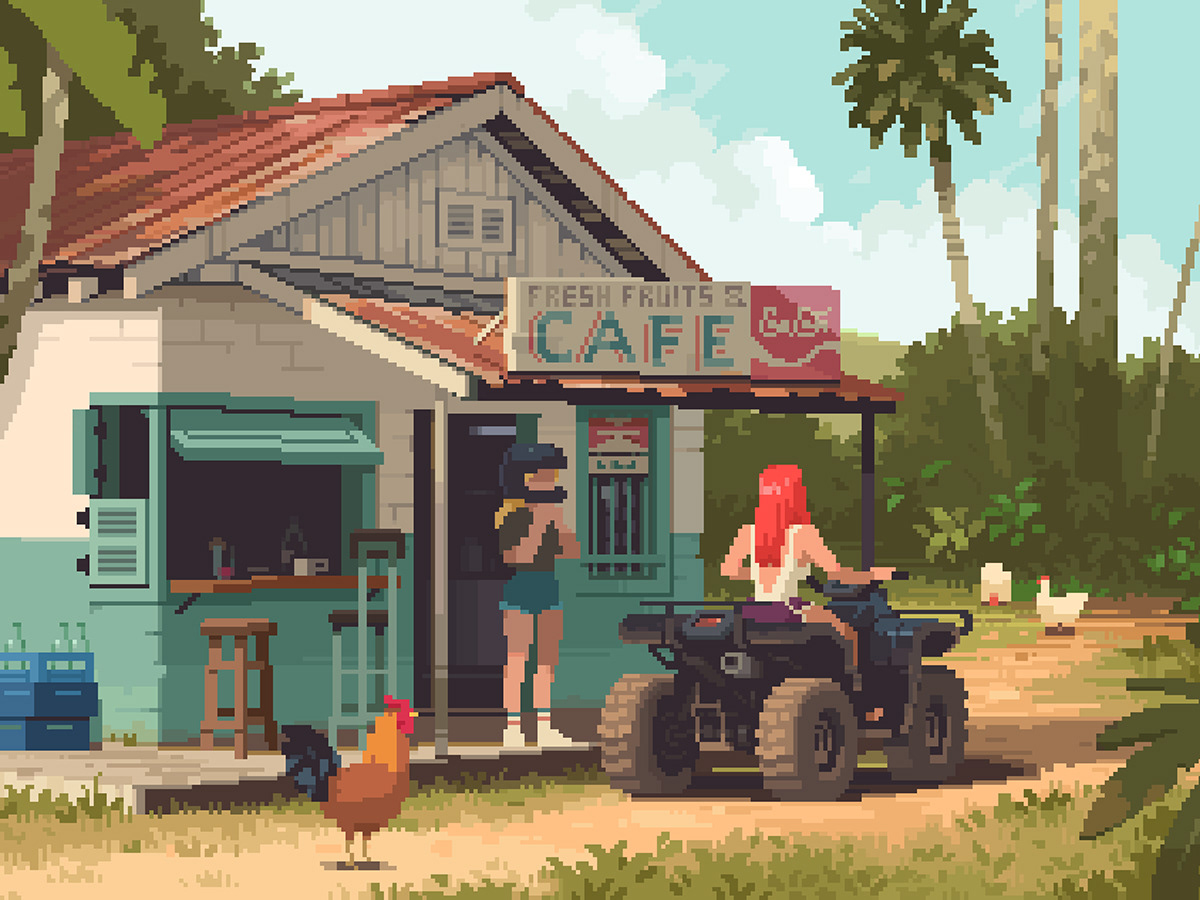 8bit cafe environment art Landscape pixel Pixel art pixel artist Retro South America Sunny