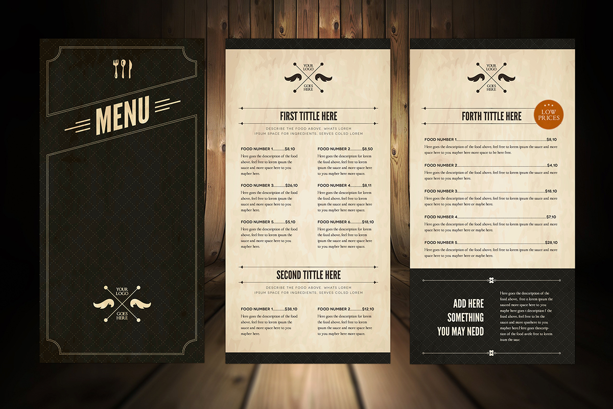 Food menu bundle Illustrator template design print restaurant bar identitie...