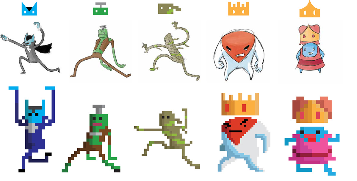 Video Games Pixel art Campaign Branding cute weird dudes kings