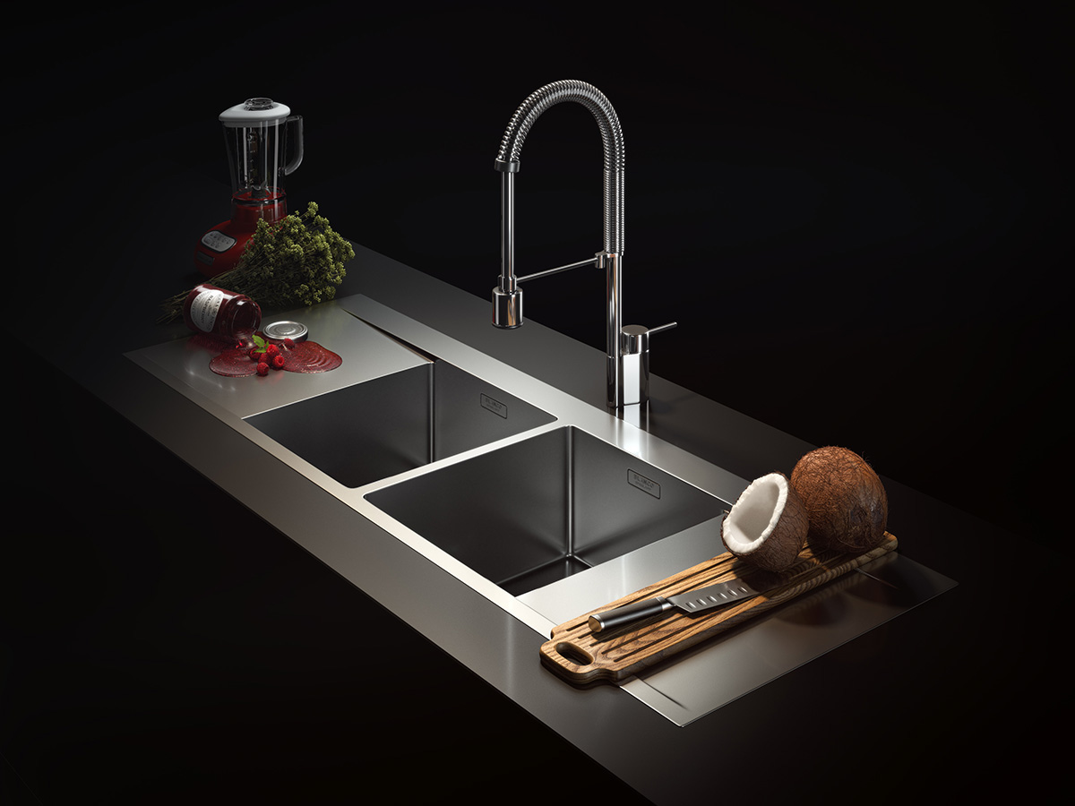 rendering 3D blanco lighting Still kitchen Sink Faucet 3ds max vray photoshop print black