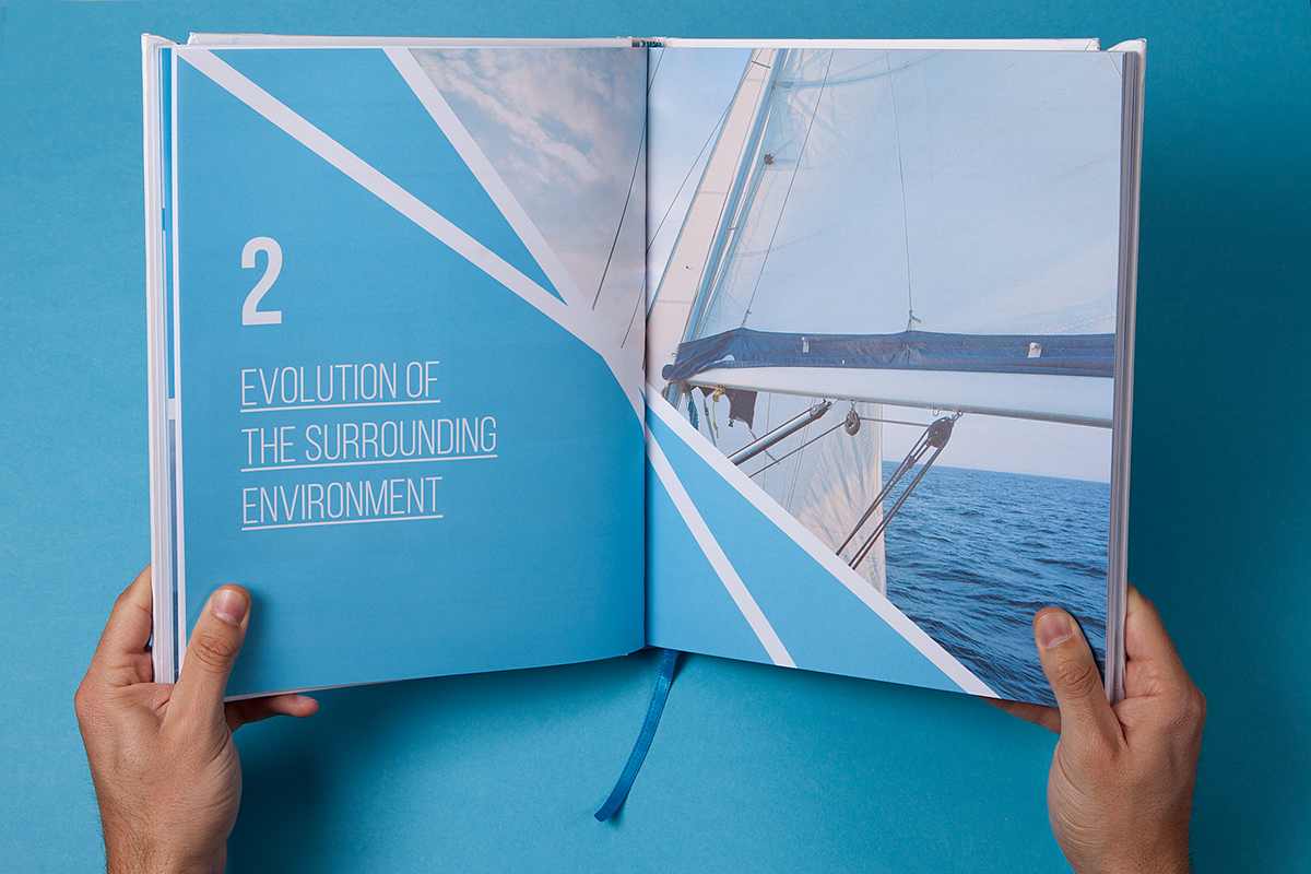 annual report Layout design editorial clean blue sea rope book ogilvy concept White