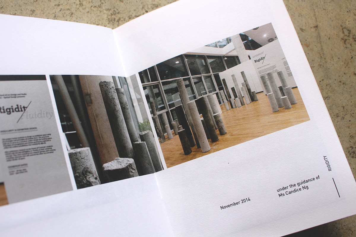 Exhibition  Spatial Design Space  modular cement concrete pillars documentation Process Book photo book
