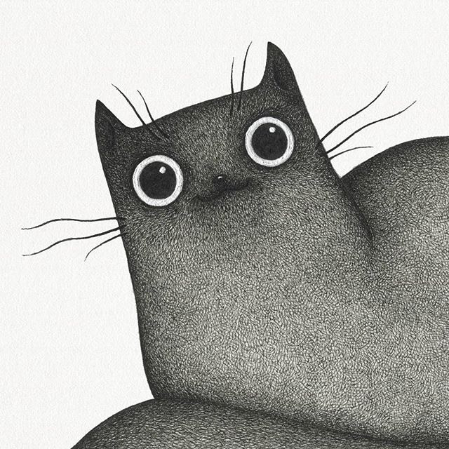 illustration pen paper cross hatching Pointillism animal cat+ Black Cat