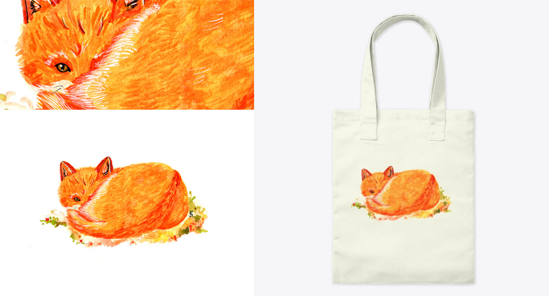 shy FOX animals watercolors ILLUSTRATION  cute critters Tote Bags Fashion 