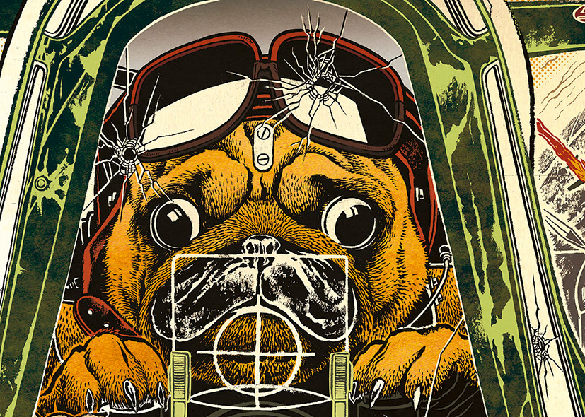 animal Pug dog perro can Iron Maiden Aces High plane airplane War battle jilipollo