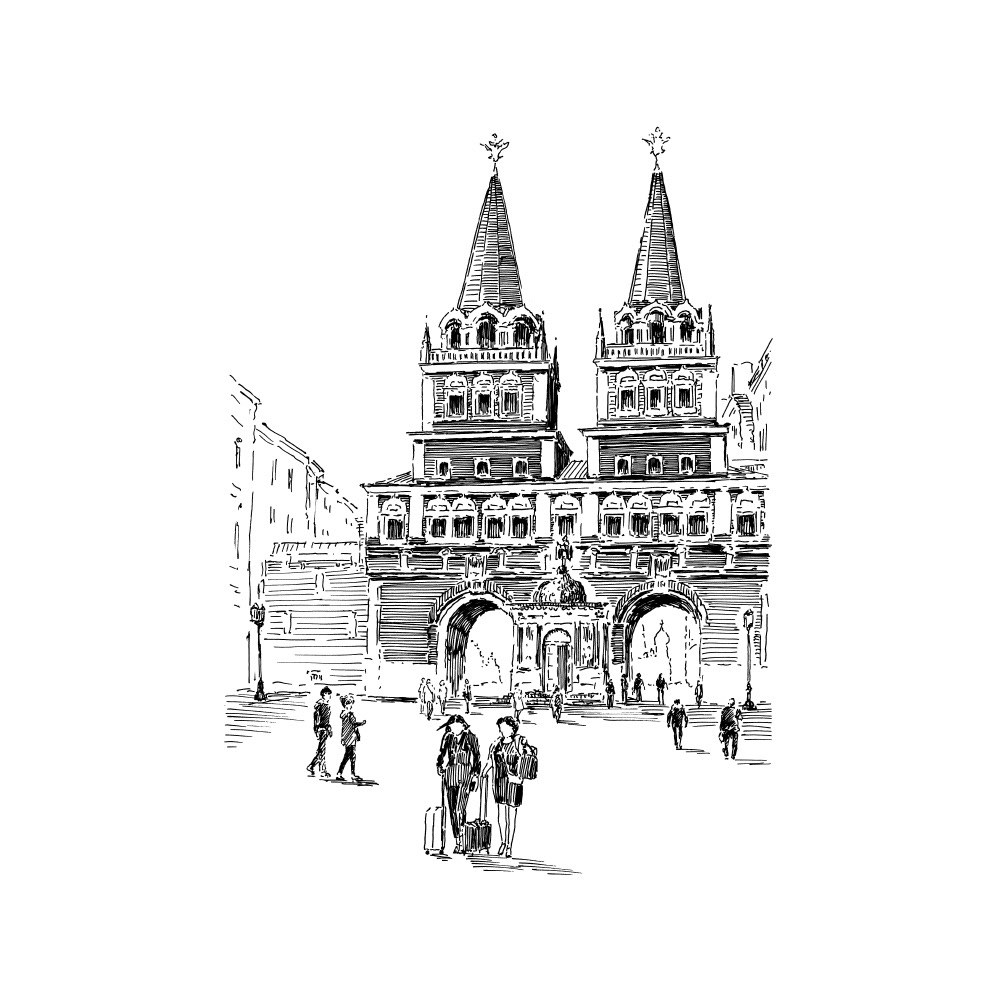 architecture black ink Moscow pen sketch Street White