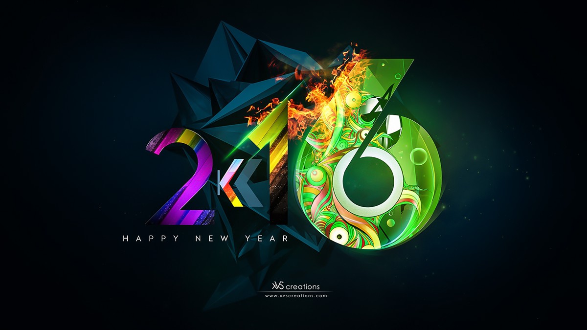 xvscreations happy new year 2016 year 2k16 photoshop digital manipulation abstract awesome creative great special Unique dark vision Polygons light flares