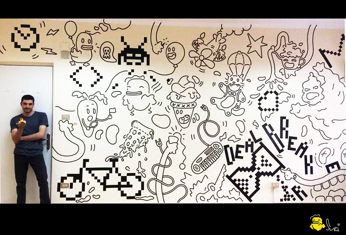 ILLUSTRATION  Cartooning  Graffiti freehand pixelart Mural keyboard Character design  art direction  wall painting