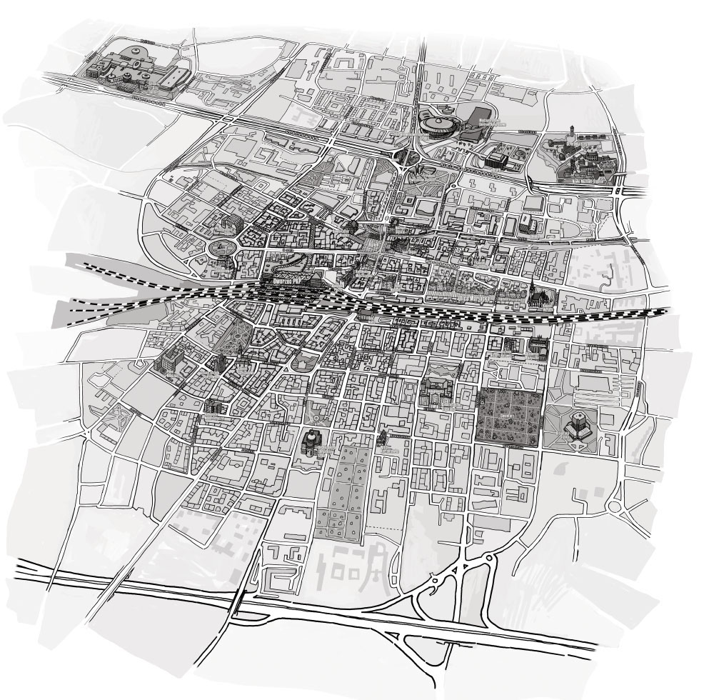 map of katowice cartography downtown Drawing by tablet capital of the silesia
