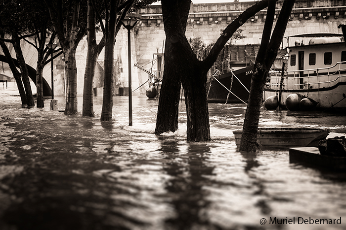 Paris flood Urban city b&w