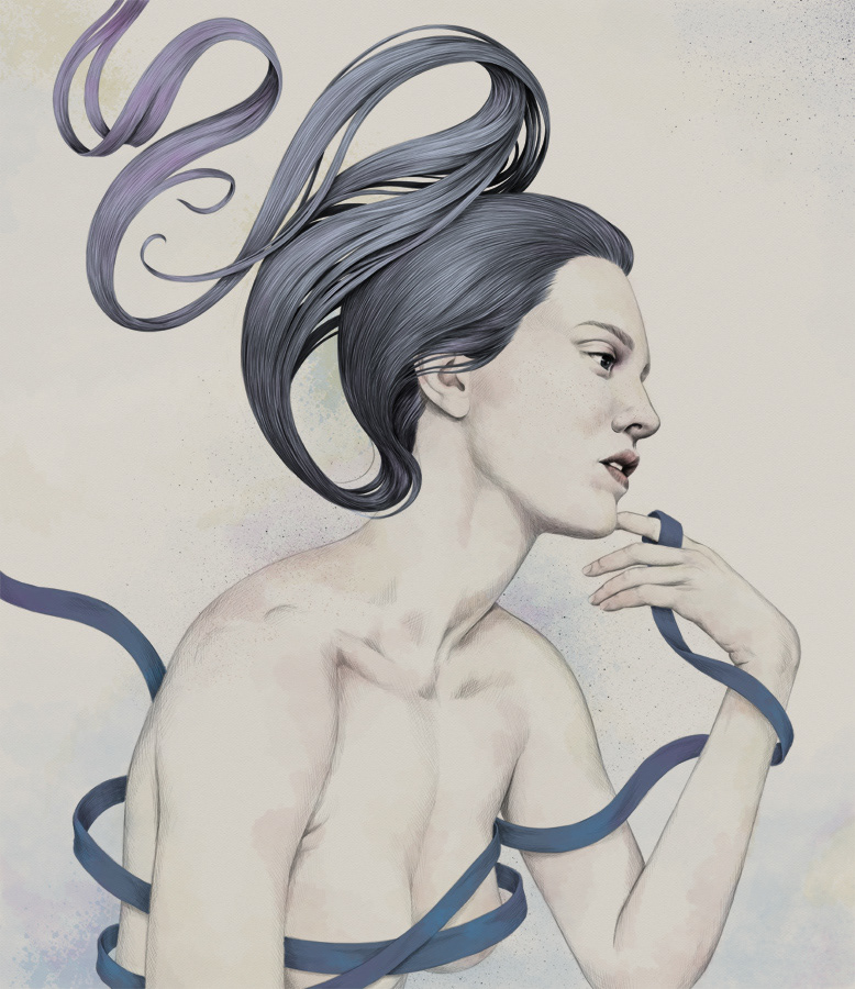 woman female girl crosshatching portrait surreal hair intrincate Realism