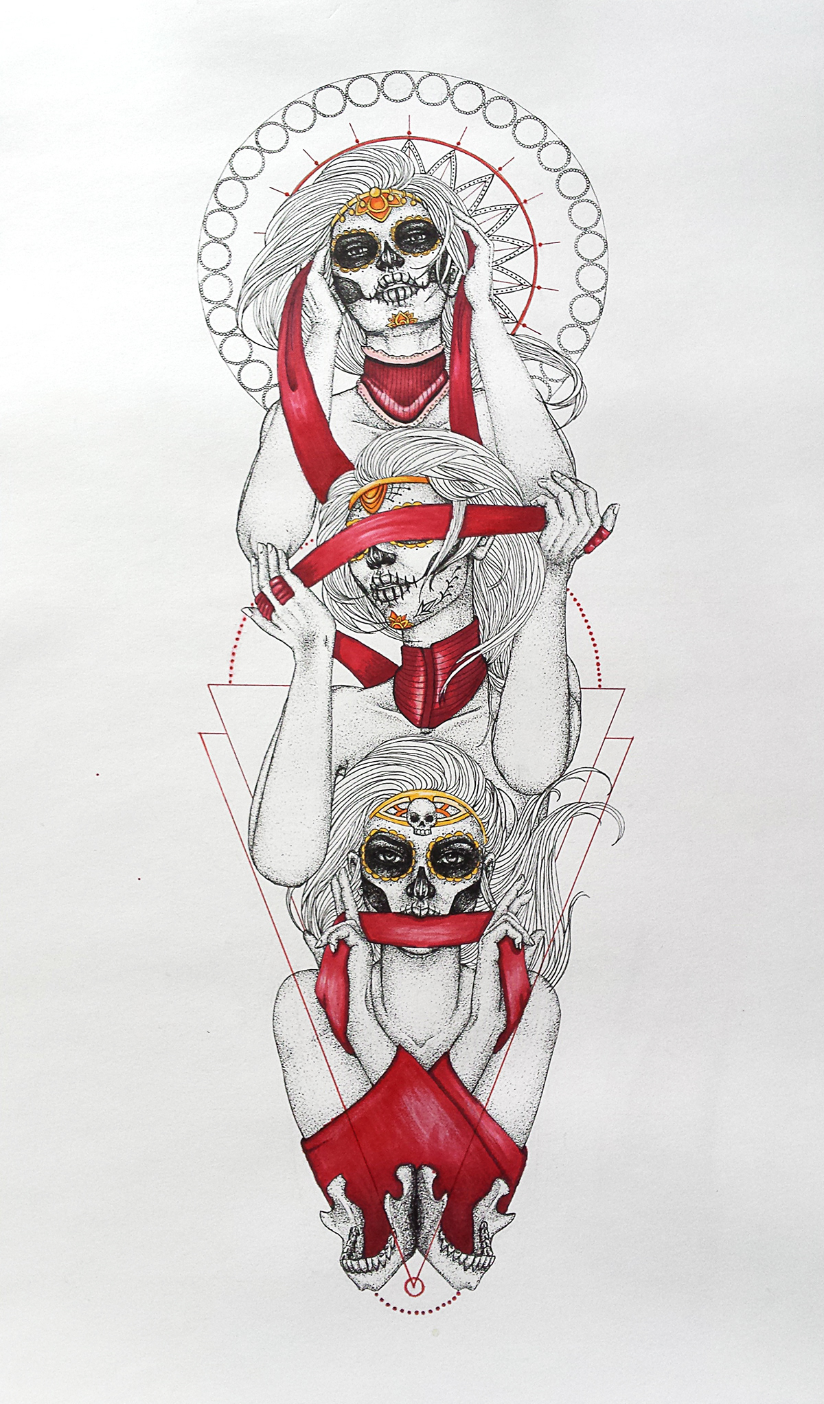 dia de los muertos totenmaske mexikanisch Mexican death don´t hear don´t see don´t talk tattoo design munich