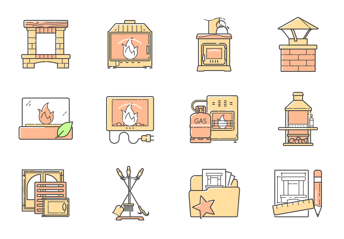 fireplace filled outline photorealistic Icon Illustrator