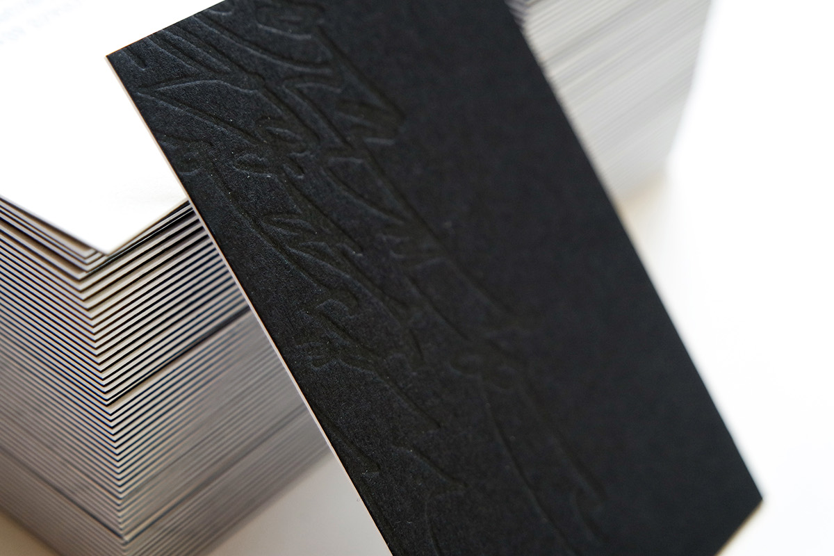 business card handprinted handmade black White