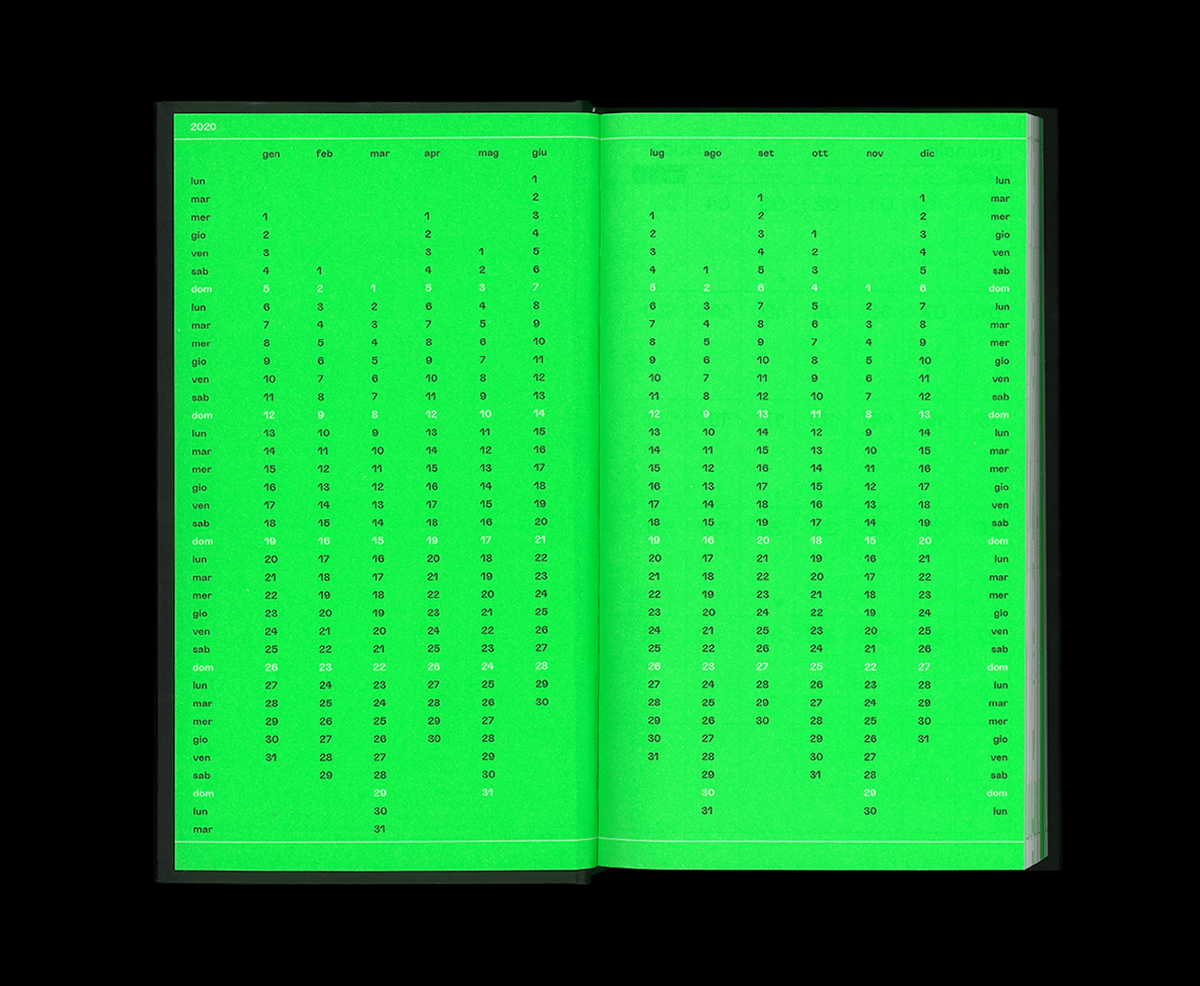 editorial typography   Kinetic Type Diary grid design pantone 2020s fluo season