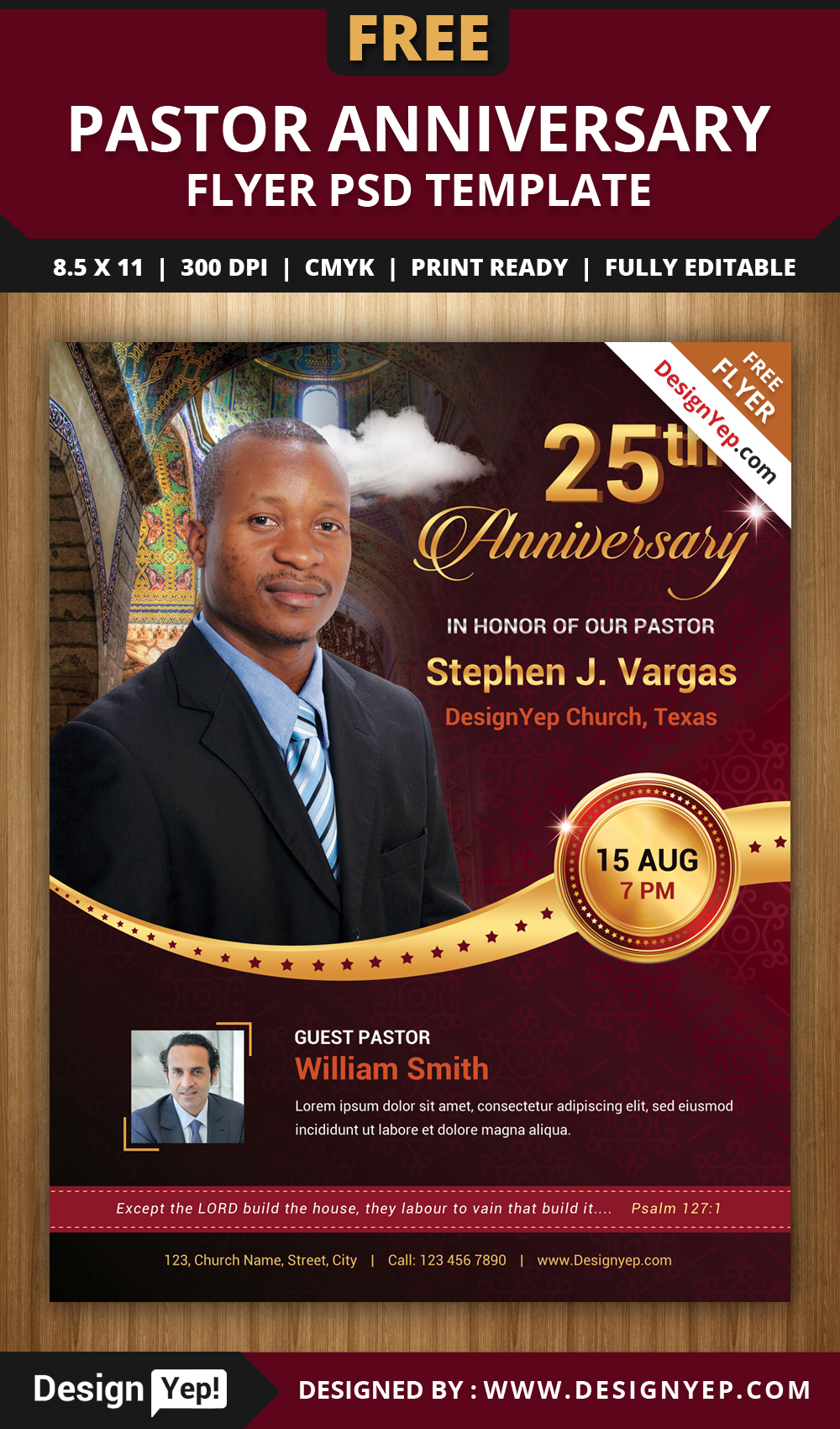 free flyer psd design template print pastor anniversary church Event photoshop