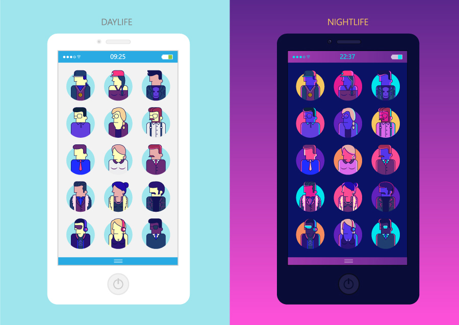 Icon avatar UI design Character people music Nightlife line set