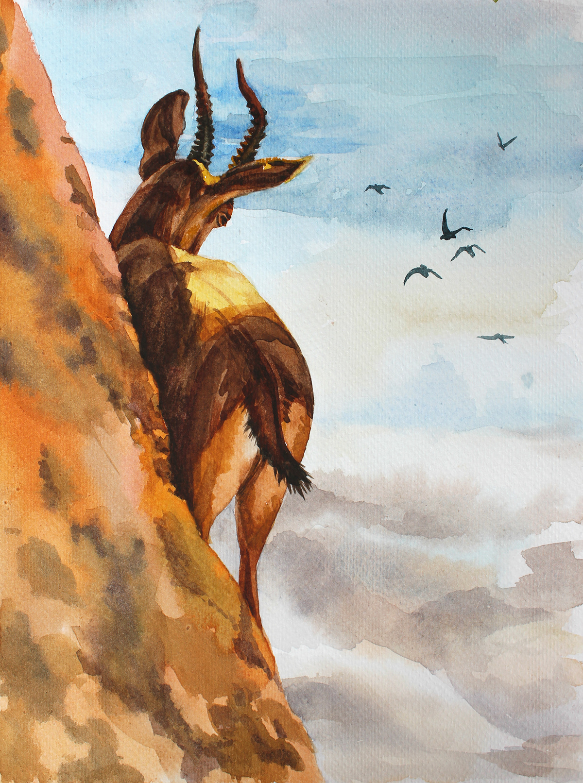 painting   Drawing  Nature animals mountain SKY Travel Landscape goat antelope