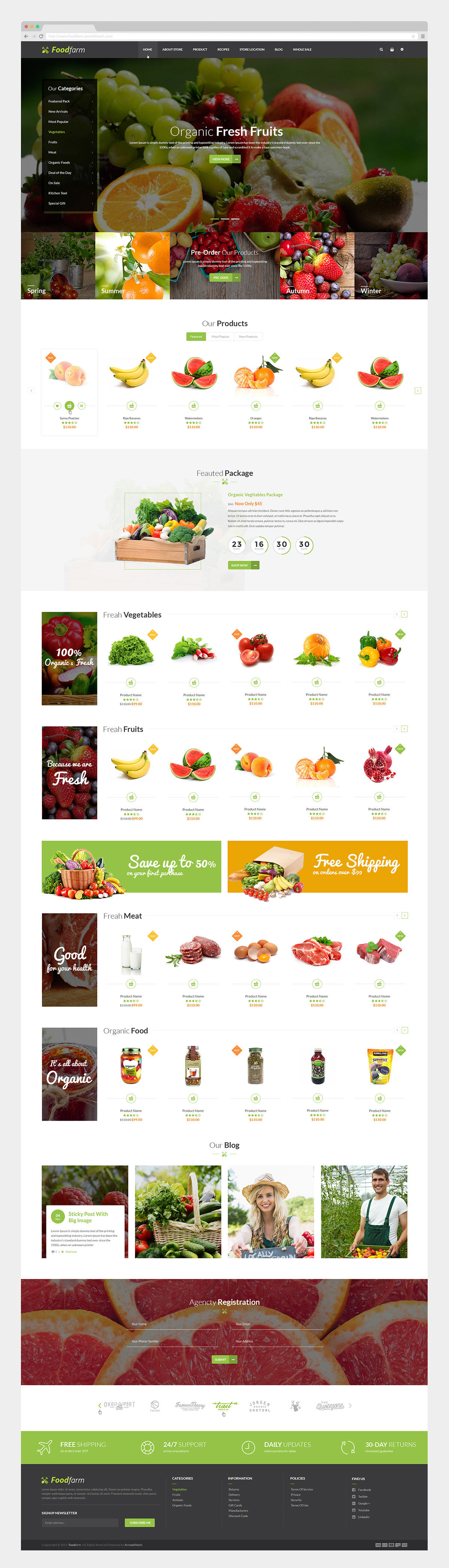 photoshop ux UI Food  farm organic Ecommerce Retail seed green vegetables meat fish fruits