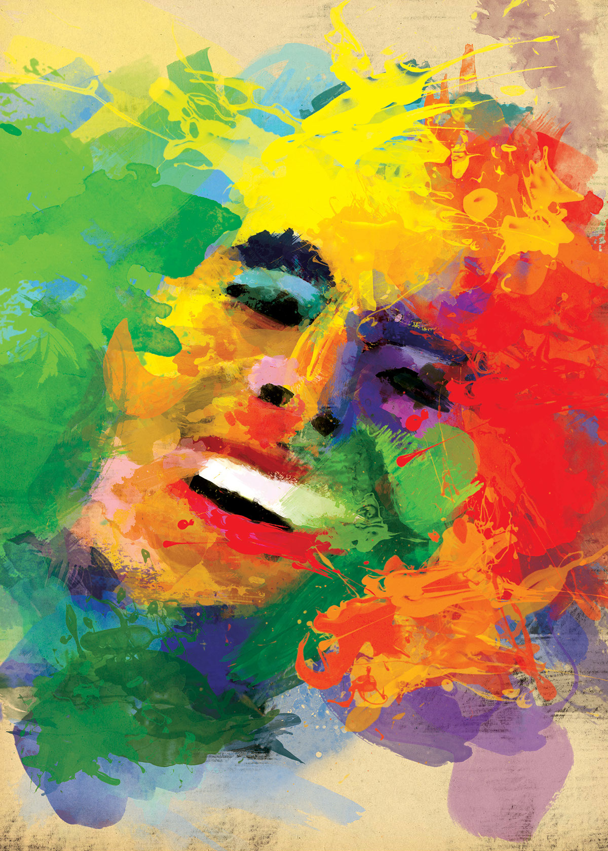 portrait Bob Marley carlos santana Frida Kahlo mixed media artwork paper colors Singer painter mexico jamaica Latin America reggae