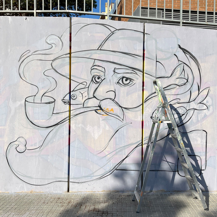 Mural streetart Urbanart spray Graffiti Street Art  character illustration Character fantasy illustration Fisherman