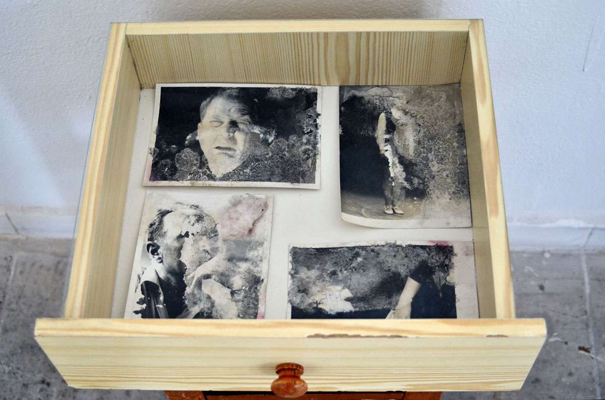 instalation recollection memories water lightbox old furniture visual art