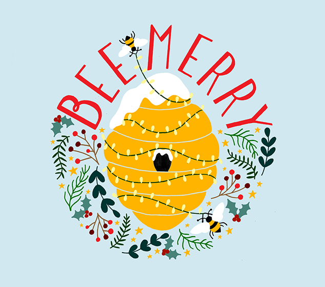 Adobe Portfolio HAND LETTERING lettering ilustration bees Bee Merry Merry Christmas Christmas holidays christmas card