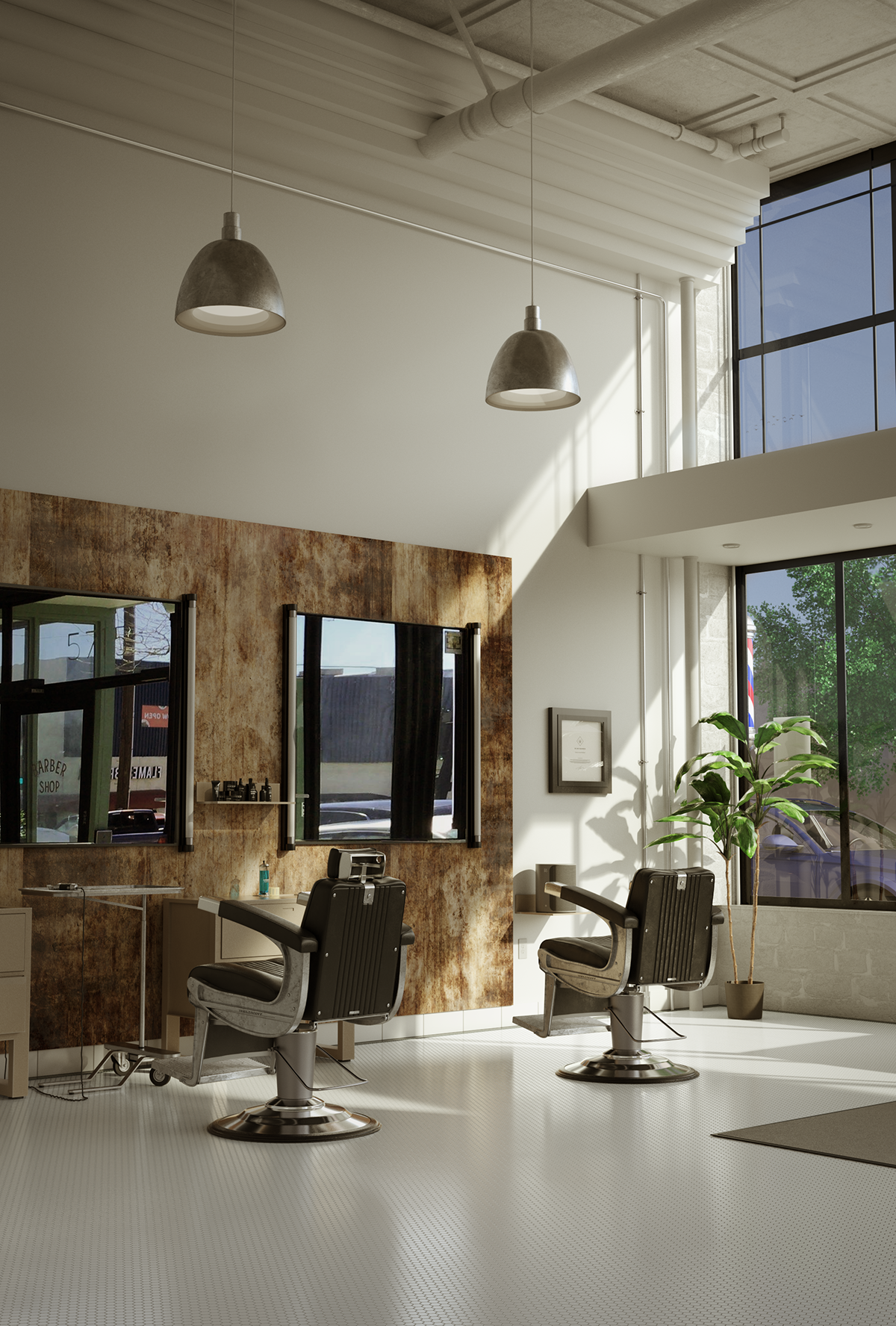 set design Render CGI barber barbershop 3D 3dart