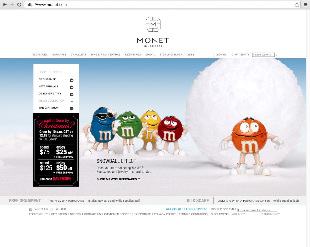 Monet International jewelry brand Ecommerce Website Web interactive Interface HTML css development Web Banner Photo Retouching New business