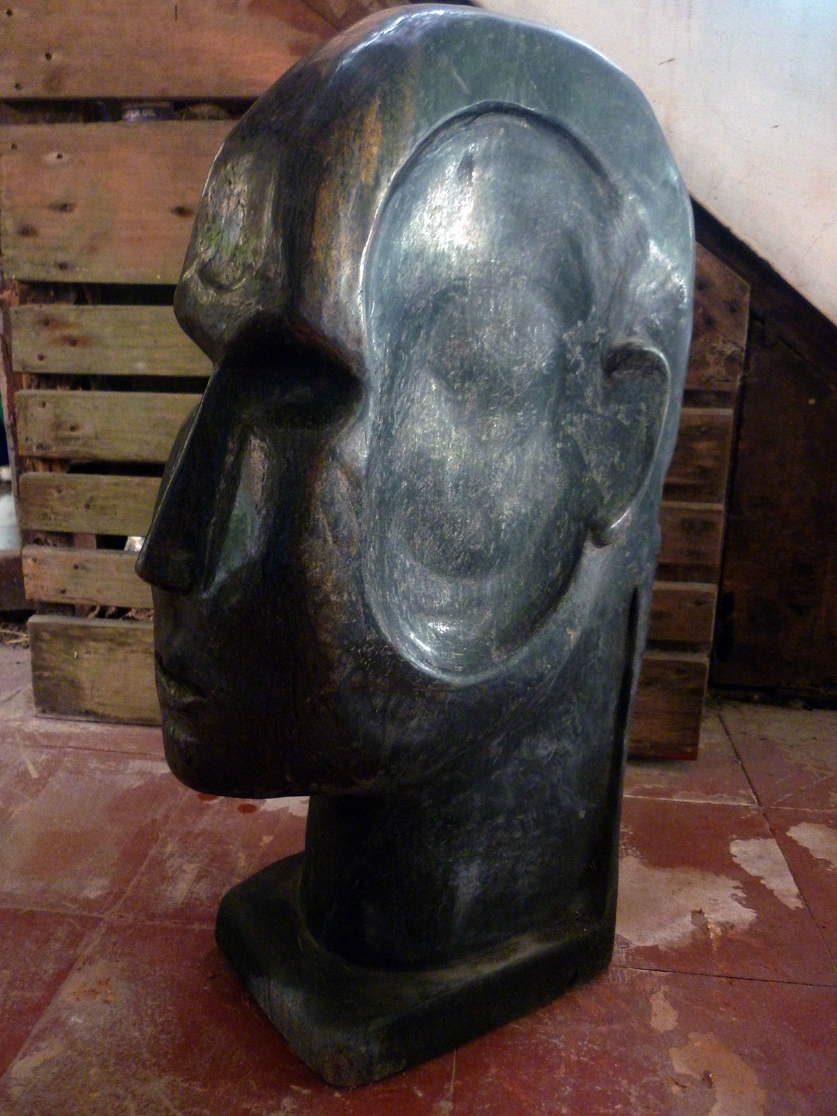 black granite sculpture stone carving head