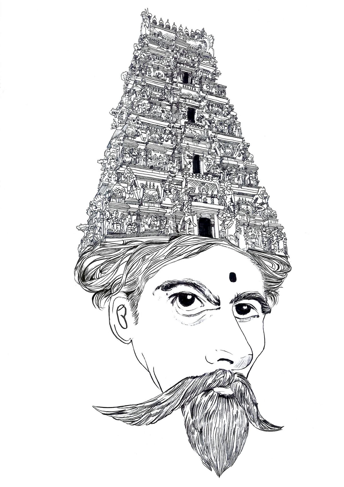 statue indian temple crafting line drawing